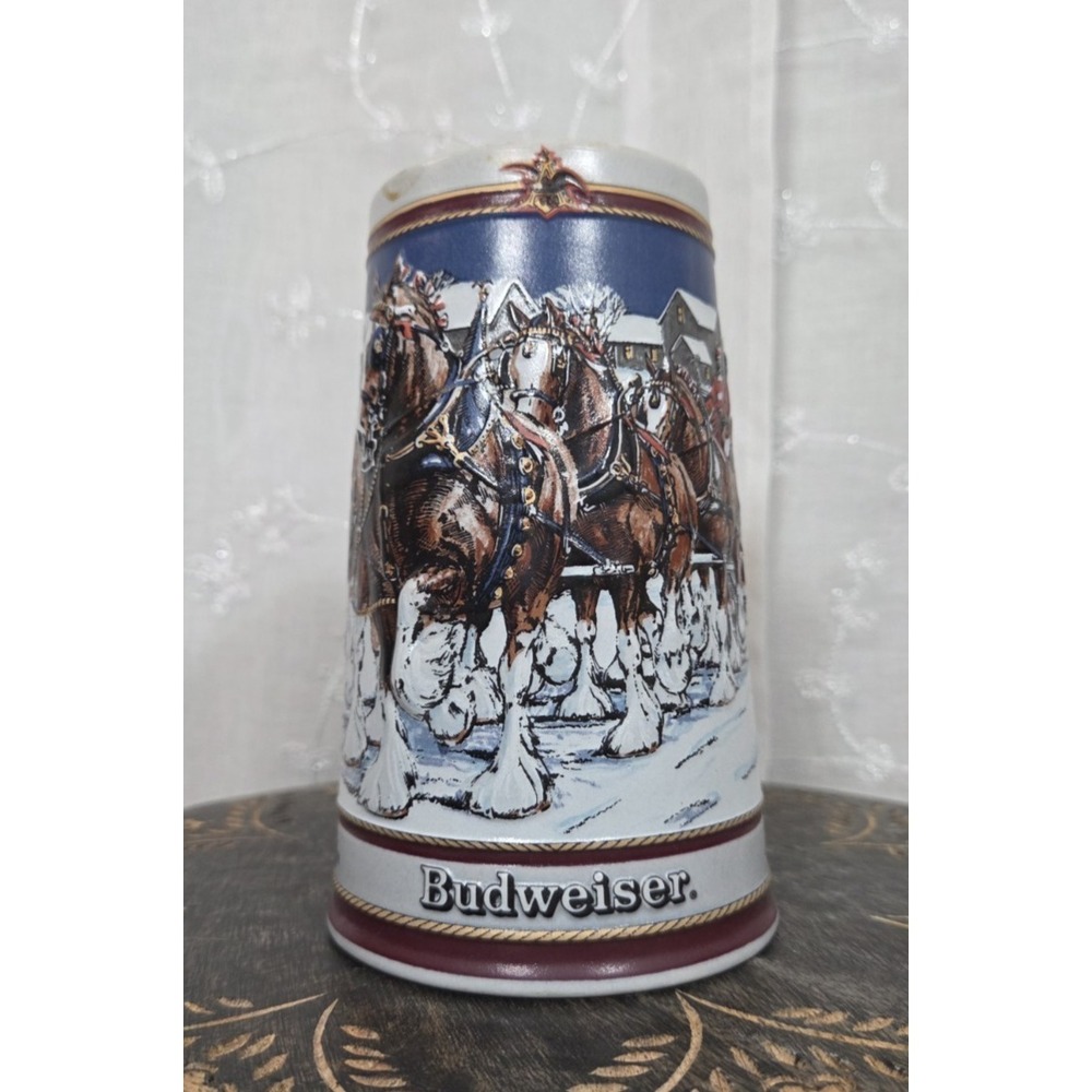 Budweiser 1989 Holiday Clydesdale Stein Mug Large Collectors Series‎  VTG